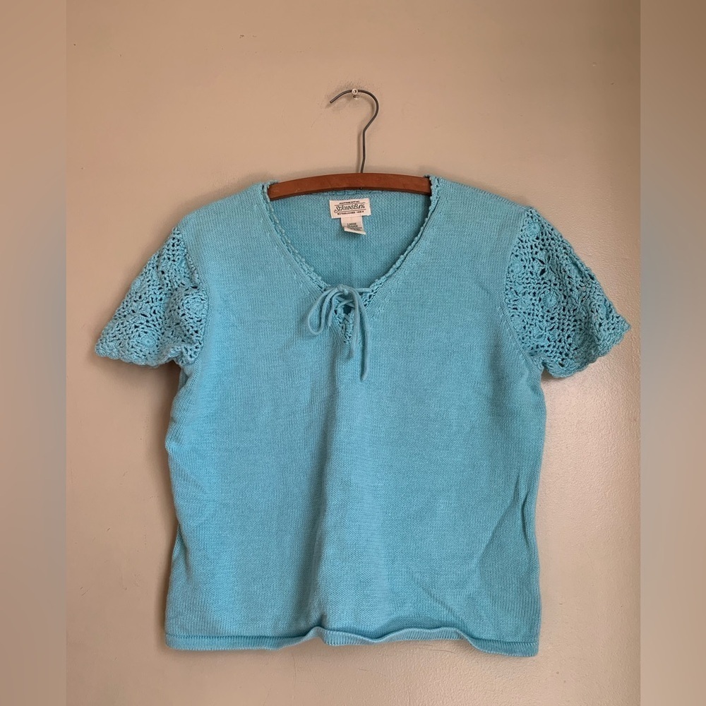 St johns bay short sleeve sweater spring crochet sleeves cottage core